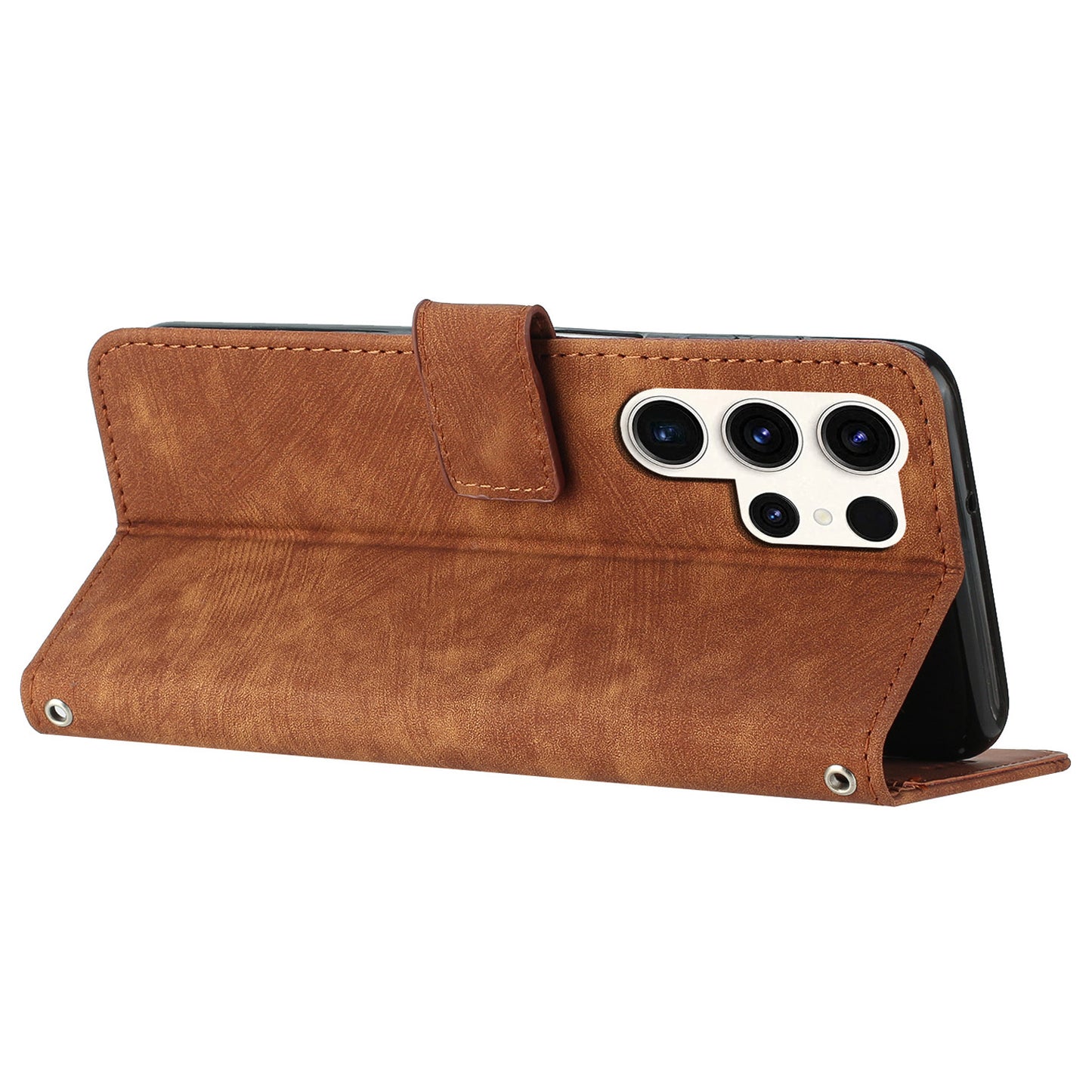 For Samsung Galaxy S23 Ultra Wallet Phone Case Crossbody PU Leather Stand Lines Imprinted Flip Cover