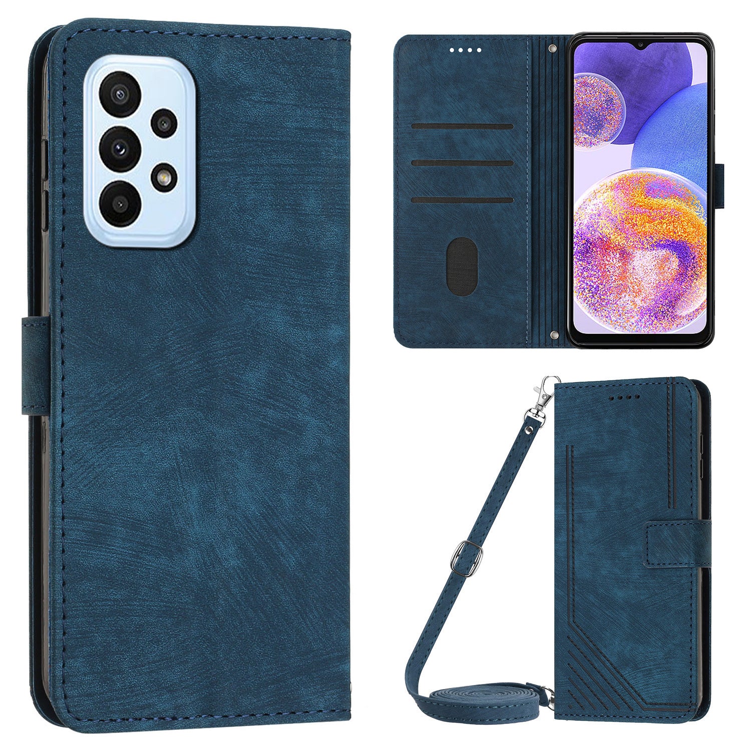 PU Leather Phone Case for Samsung Galaxy A23 4G / A23 5G (Global Version) / M23 5G / F23 5G / M13 4G , Lines Imprinted Stand Flip Wallet Cover
