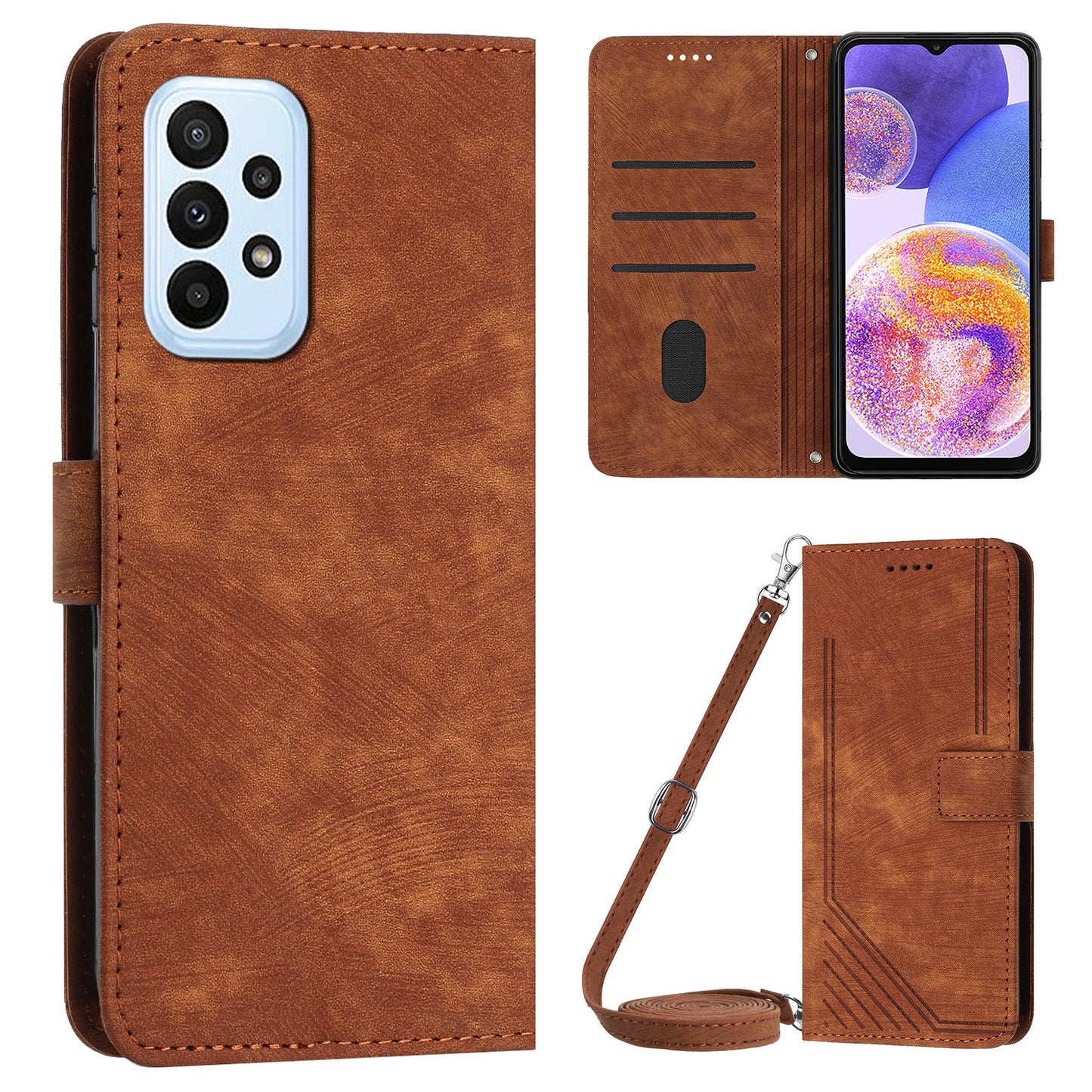 PU Leather Phone Case for Samsung Galaxy A23 4G / A23 5G (Global Version) / M23 5G / F23 5G / M13 4G , Lines Imprinted Stand Flip Wallet Cover