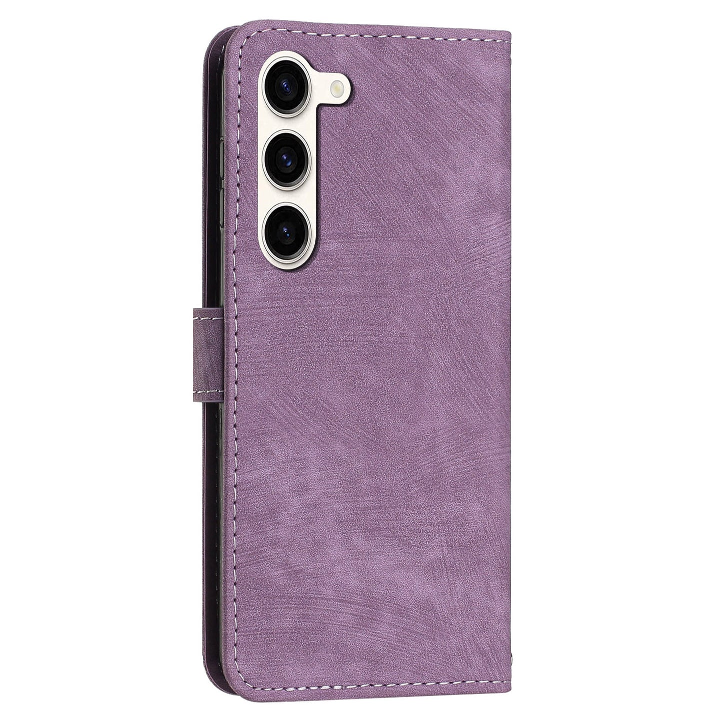 For Samsung Galaxy S23+ Wallet Case PU Leather Folio Flip Shell Lines Imprinted Stand Phone Cover