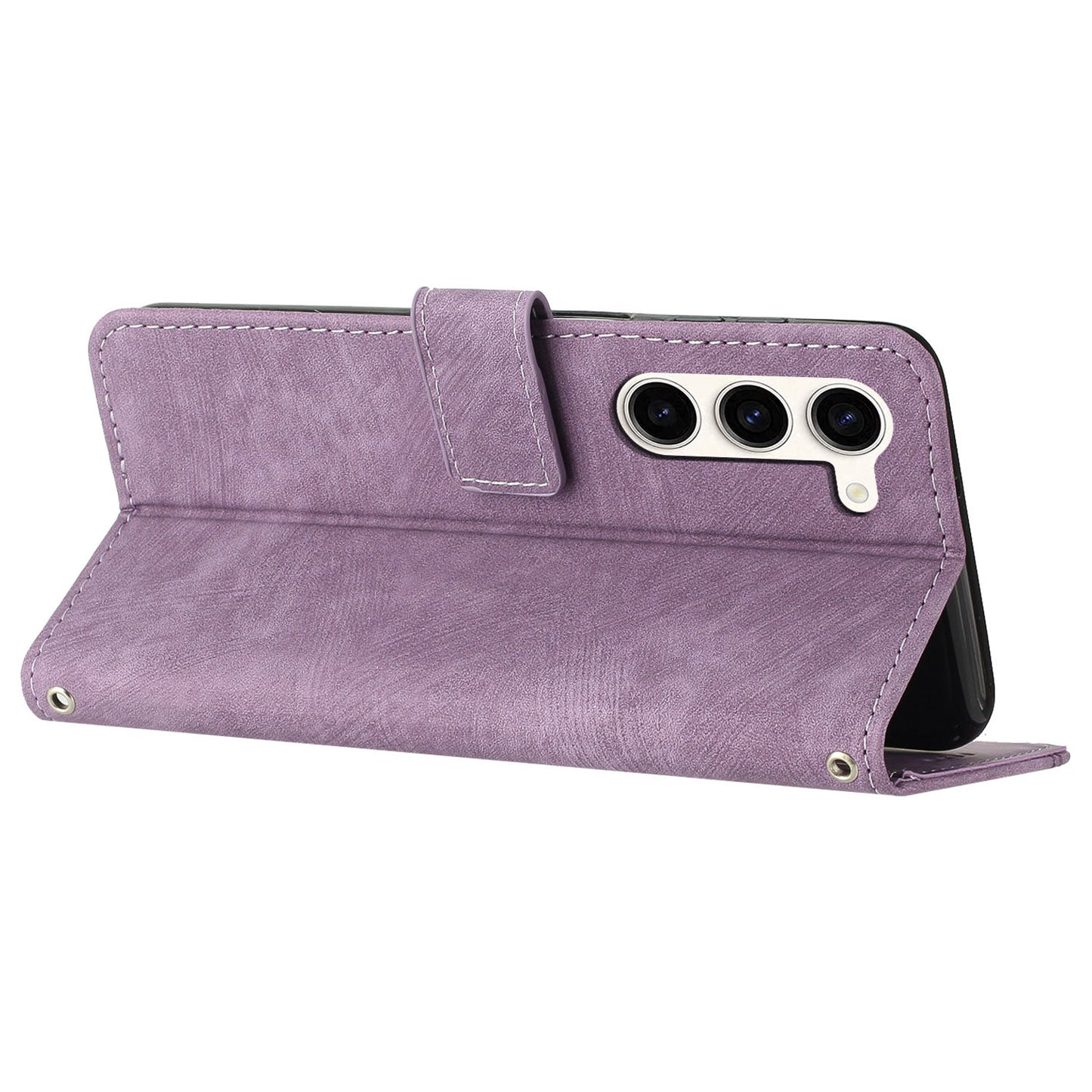 For Samsung Galaxy S23+ Wallet Case PU Leather Folio Flip Shell Lines Imprinted Stand Phone Cover