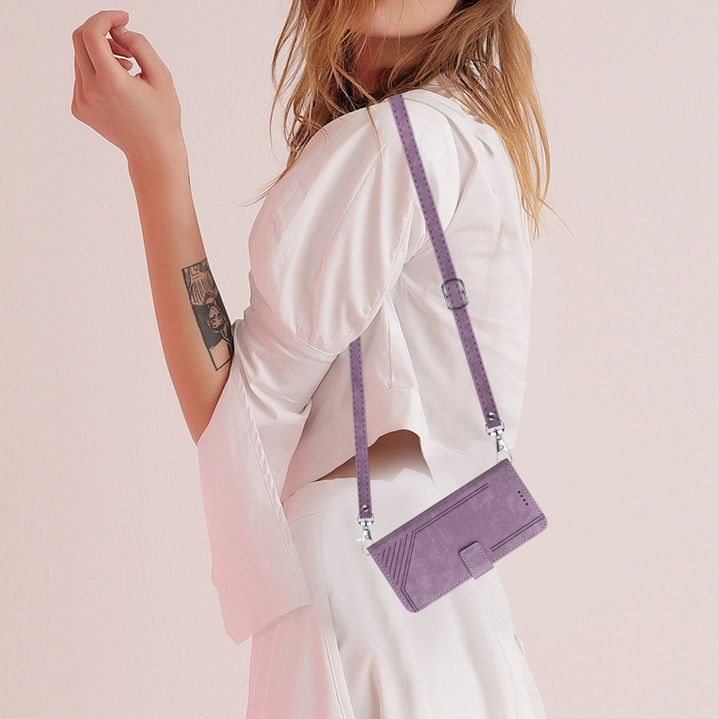 For Samsung Galaxy S23+ Wallet Case PU Leather Folio Flip Shell Lines Imprinted Stand Phone Cover