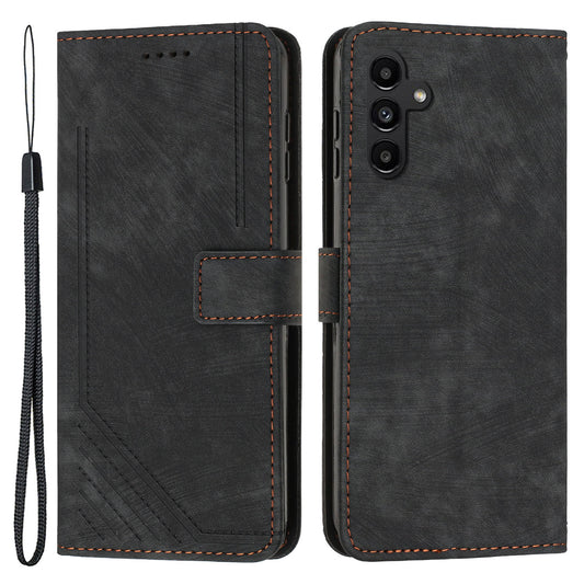 For Samsung Galaxy A24 4G PU Leather Skin-Touch Phone Case Lines Imprinted Wallet Cover Stand