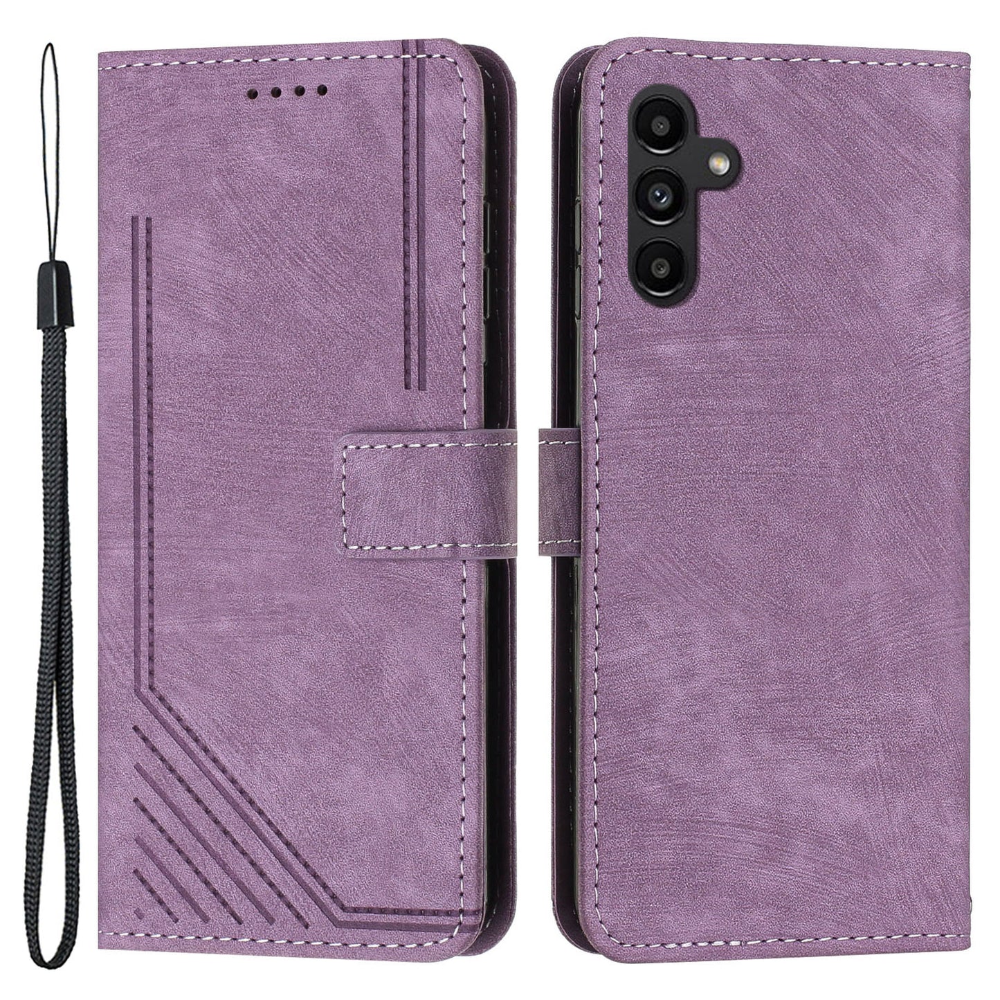 Lines Imprinted PU Leather Flip Cover for Samsung Galaxy A54 5G Skin-Touch Wallet Phone Case with Stand