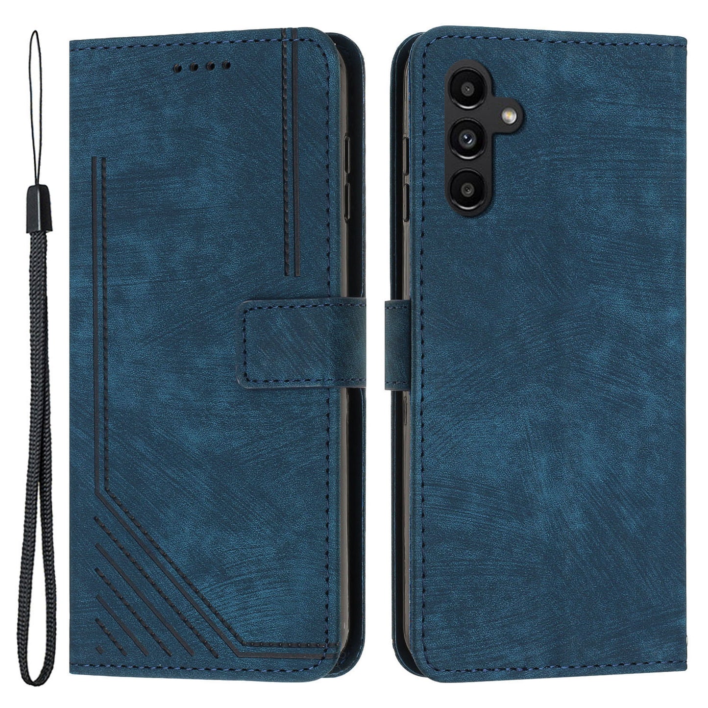 For Samsung Galaxy A34 5G Shockproof Phone Case Skin-Touch Lines Imprinted PU Leather Cover with Wallet