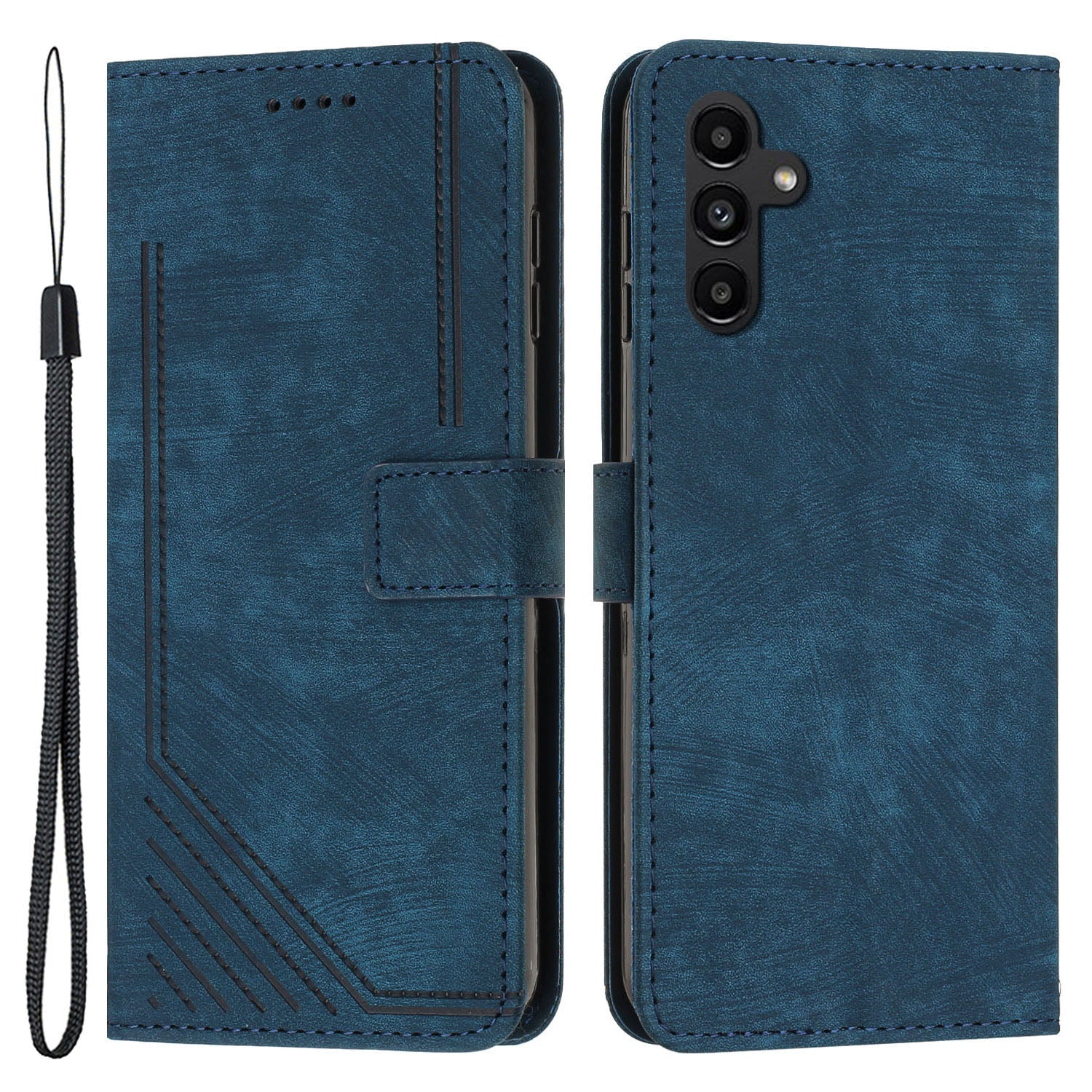 For Samsung Galaxy A34 5G Shockproof Phone Case Skin-Touch Lines Imprinted PU Leather Cover with Wallet