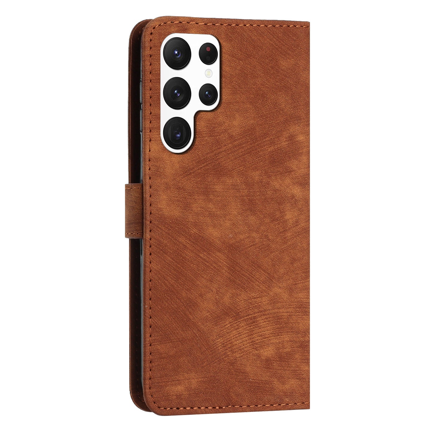 For Samsung Galaxy S22 Ultra 5G Anti-Drop Phone Case Skin-Touch Lines Imprinted PU Leather Wallet Cover