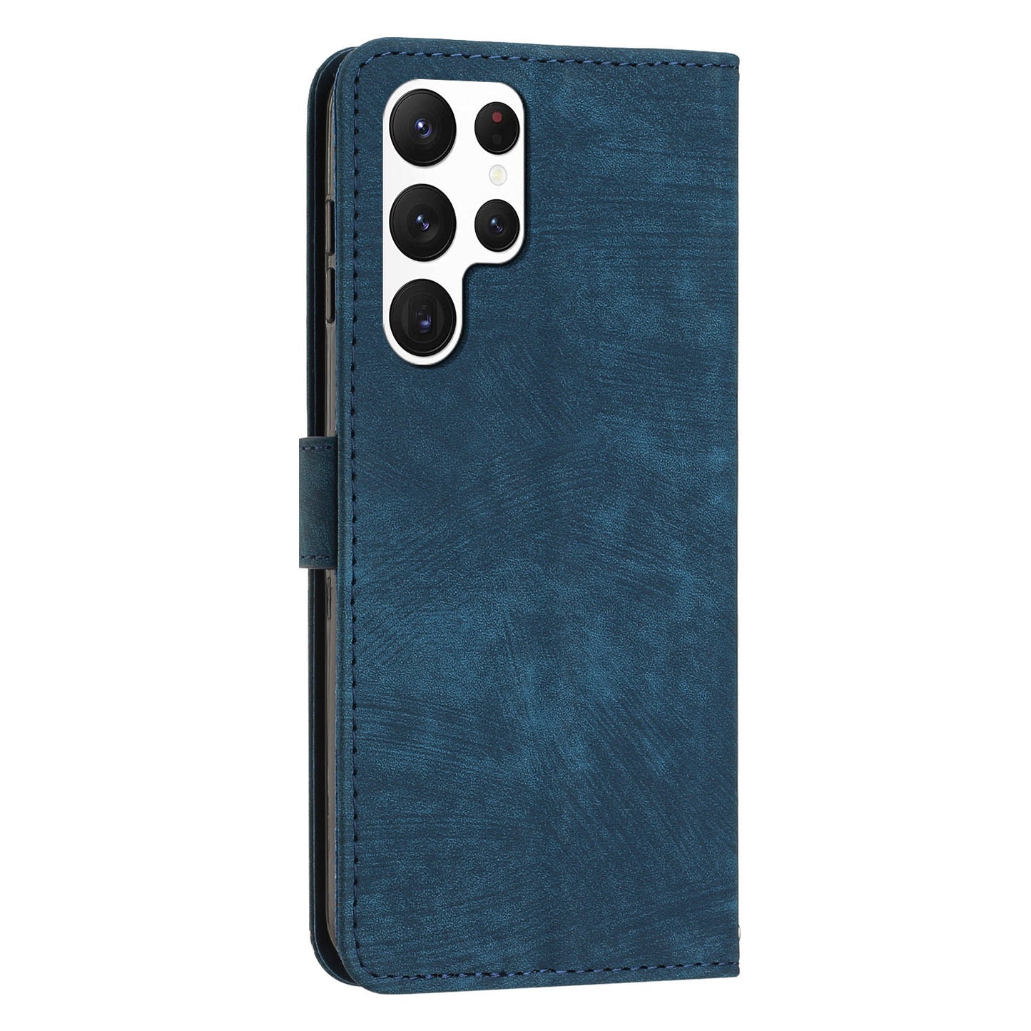 For Samsung Galaxy S22 Ultra 5G Anti-Drop Phone Case Skin-Touch Lines Imprinted PU Leather Wallet Cover