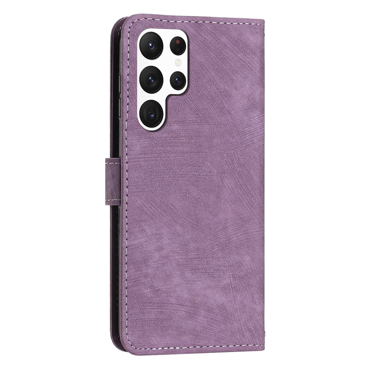 For Samsung Galaxy S22 Ultra 5G Anti-Drop Phone Case Skin-Touch Lines Imprinted PU Leather Wallet Cover