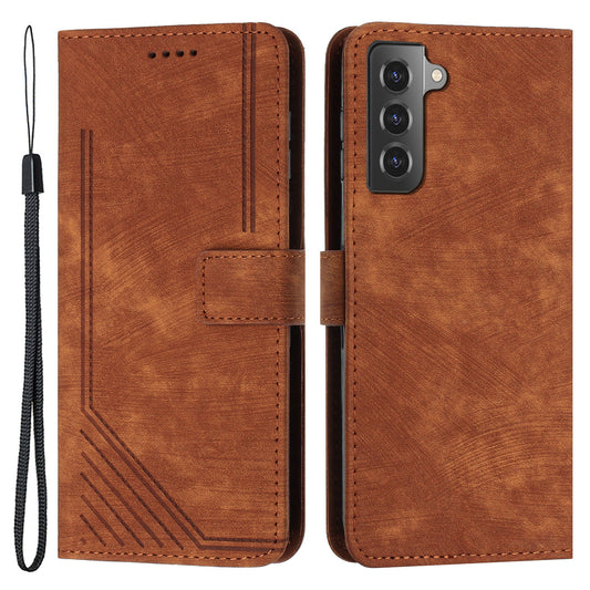 For Samsung Galaxy S22+ 5G Skin-Touch Shockproof Case Lines Imprinted PU Leather Wallet Phone Cover