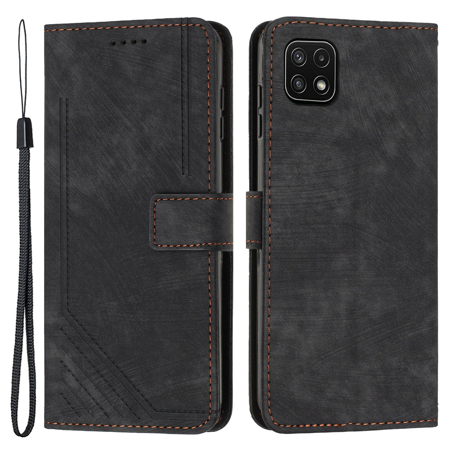 For Samsung Galaxy A22 5G (EU Version) Wallet Phone Case Skin-Touch Lines Imprinted PU Leather Cover