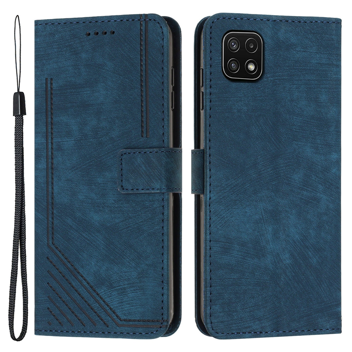 For Samsung Galaxy A22 5G (EU Version) Wallet Phone Case Skin-Touch Lines Imprinted PU Leather Cover