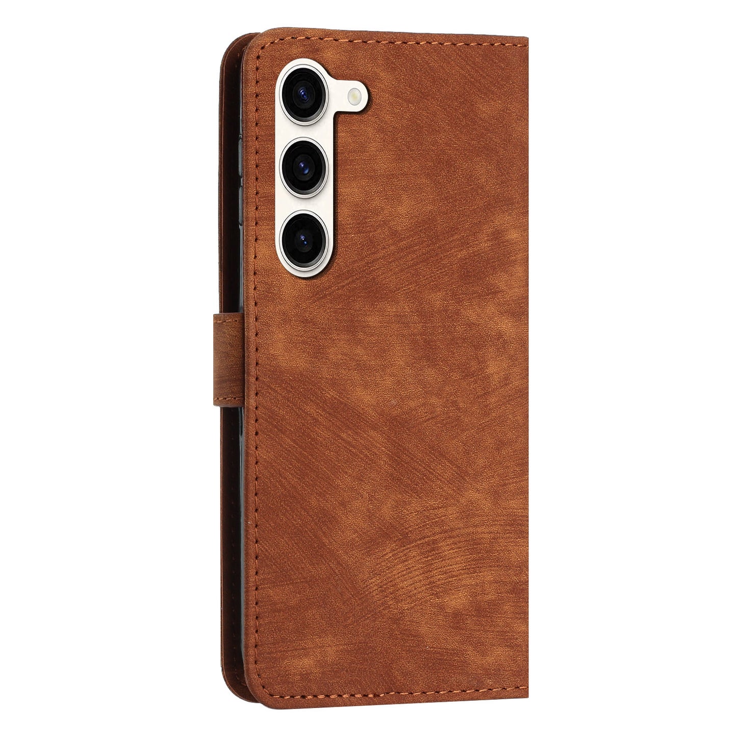 PU Leather Phone Cover for Samsung Galaxy S23 Skin-Touch Lines Imprinted Wallet Phone Case with Stand