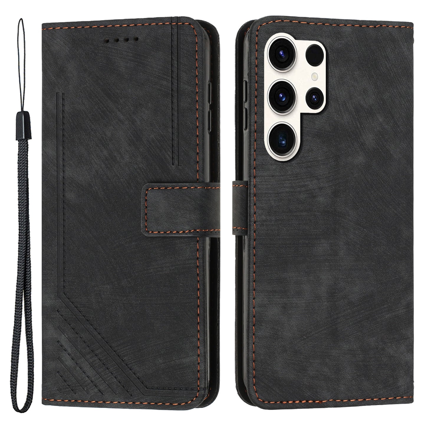 For Samsung Galaxy S23 Ultra Protective Wallet Case Skin-Touch Lines Imprinted PU Leather Phone Cover