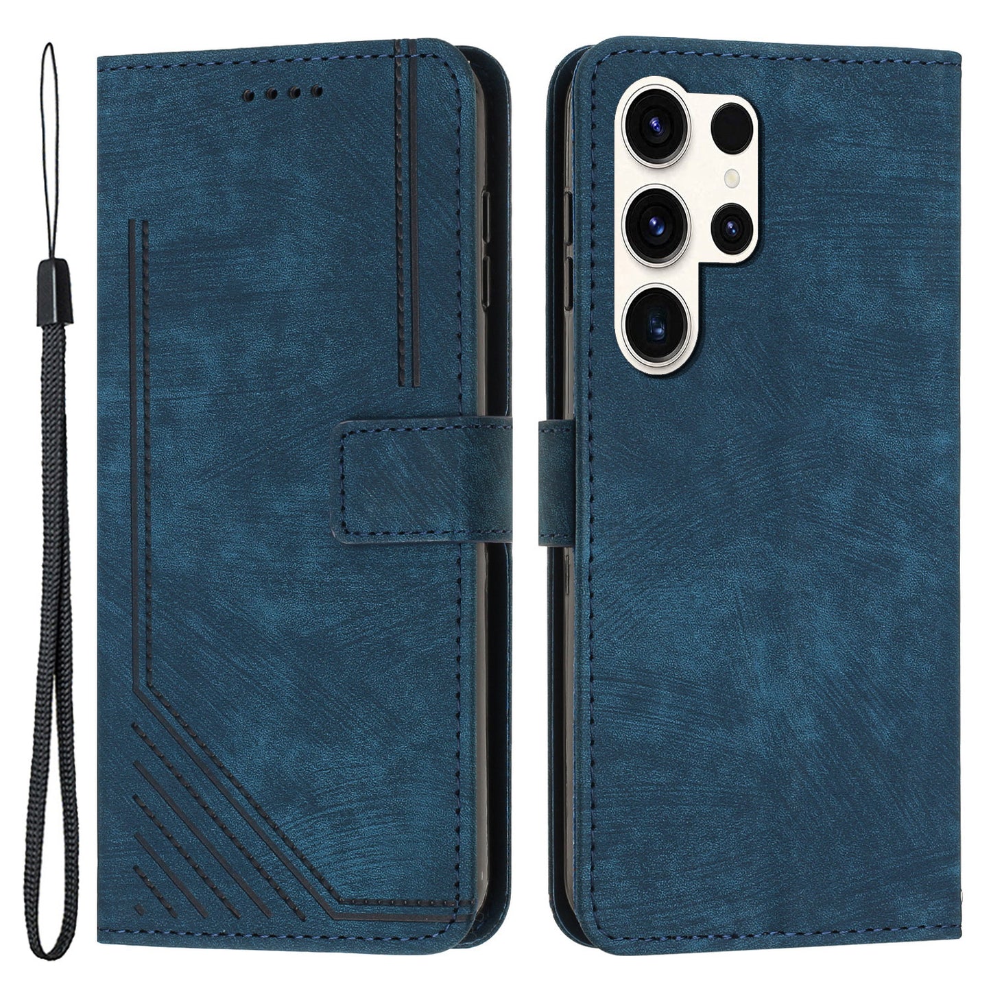 For Samsung Galaxy S23 Ultra Protective Wallet Case Skin-Touch Lines Imprinted PU Leather Phone Cover
