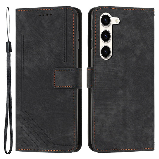 Skin-Touch PU Leather Flip Cover for Samsung Galaxy S23+ Lines Imprinted Stand Phone Case with Wallet