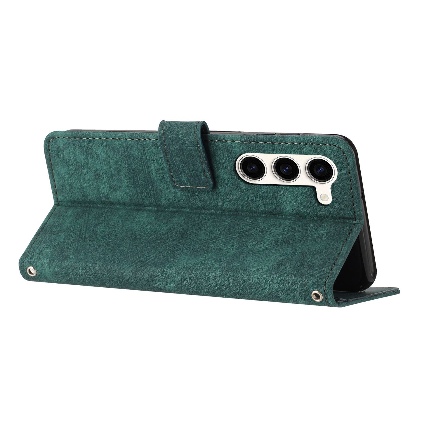 Skin-Touch PU Leather Flip Cover for Samsung Galaxy S23+ Lines Imprinted Stand Phone Case with Wallet