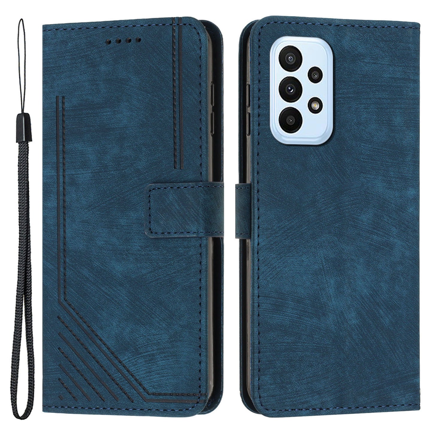 For Samsung Galaxy A52s 5G / A52 4G / 5G Lines Imprinted PU Leather Case Skin-Touch Wallet Phone Cover