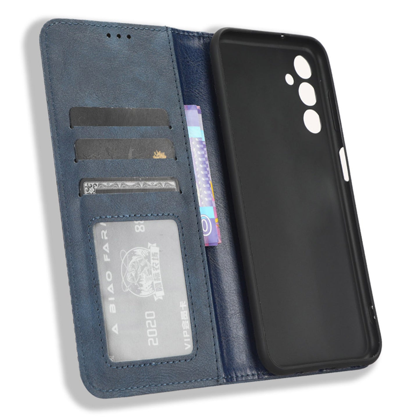 For Samsung Galaxy M14 5G Retro Phone Case PU Leather Phone Stand Wallet Protective Cover