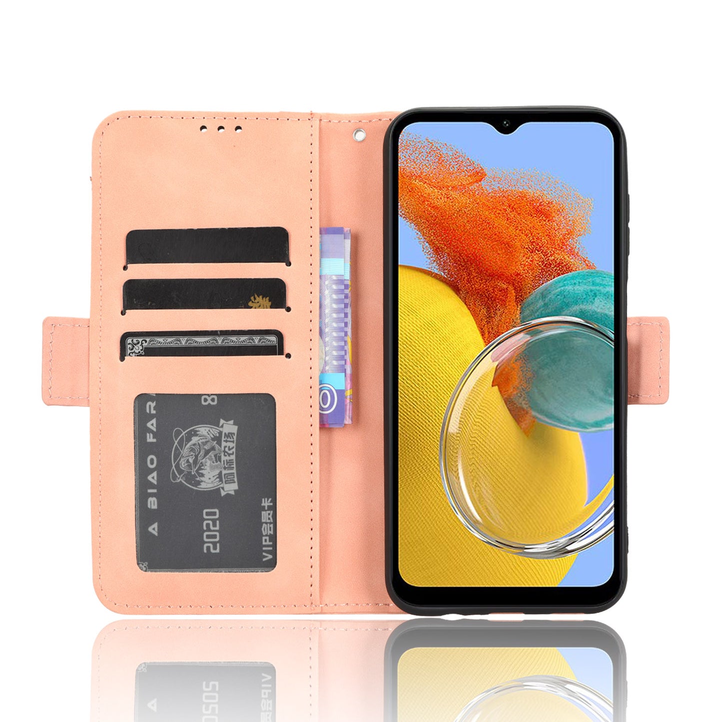 Wallet PU Leather Case for Samsung Galaxy M14 5G , Multiple Card Slots Phone Stand Cover