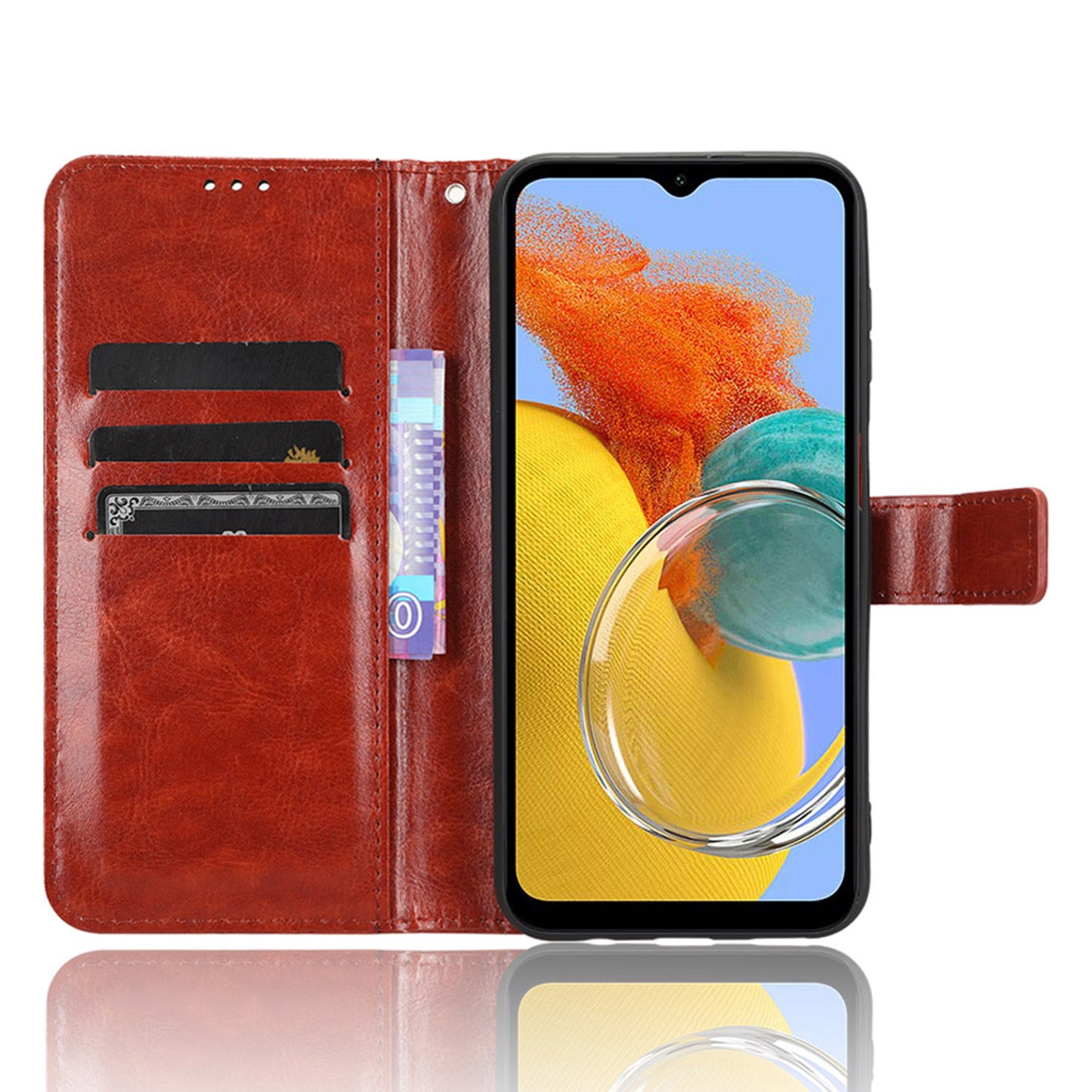 For Samsung Galaxy M14 5G Shockproof Leather Phone Case Wallet Crazy Horse Texture Phone Stand Cover