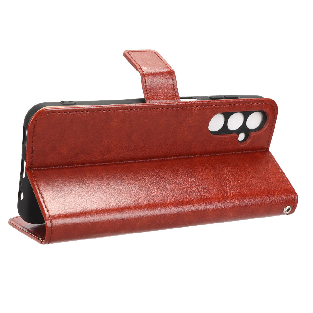 For Samsung Galaxy M14 5G Shockproof Leather Phone Case Wallet Crazy Horse Texture Phone Stand Cover