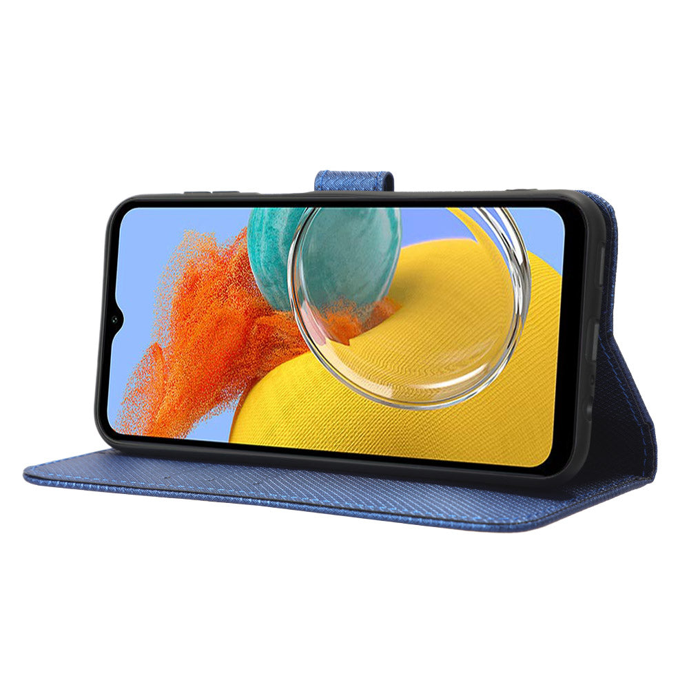 For Samsung Galaxy M14 5G Phone Leather Case Diamond Texture Stand Wallet Cell Phone Cover