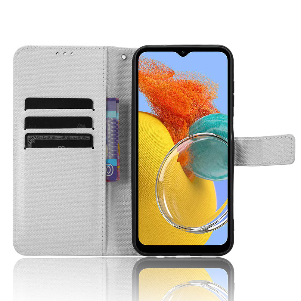 For Samsung Galaxy M14 5G Phone Leather Case Diamond Texture Stand Wallet Cell Phone Cover