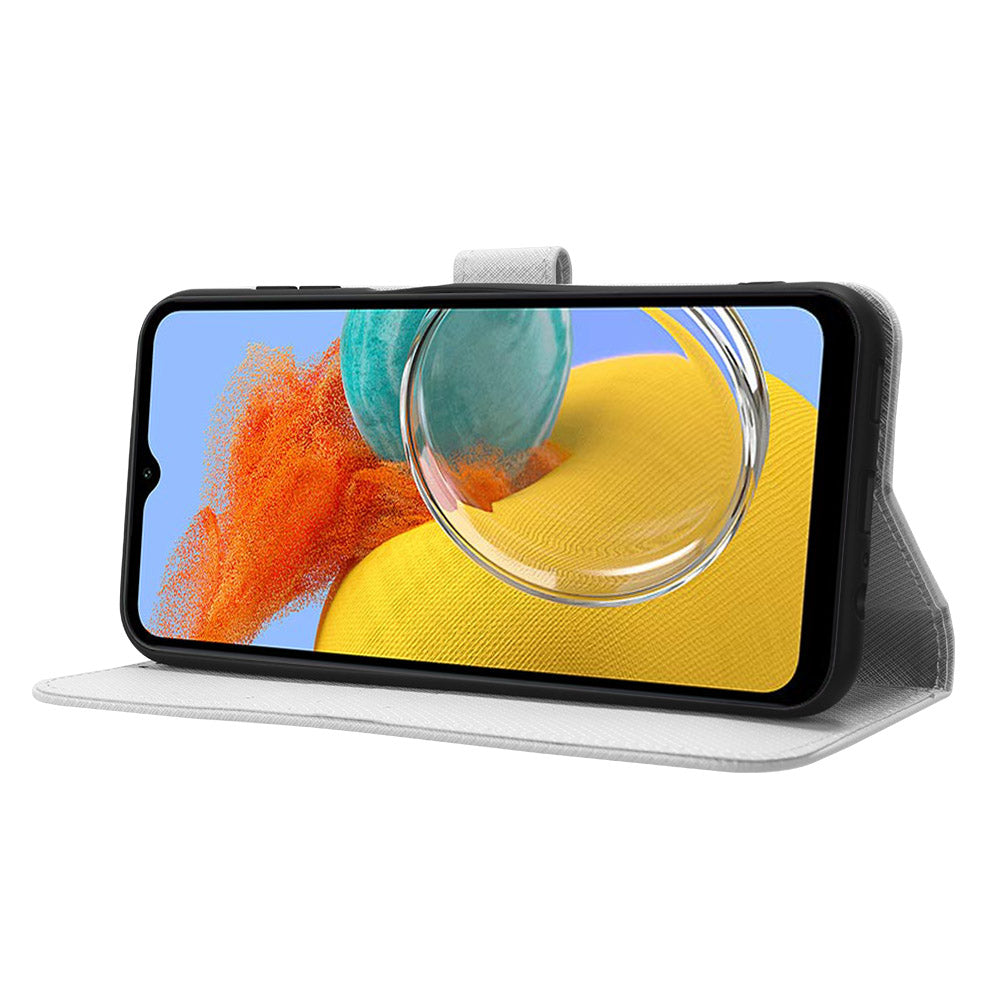 For Samsung Galaxy M14 5G Phone Leather Case Diamond Texture Stand Wallet Cell Phone Cover