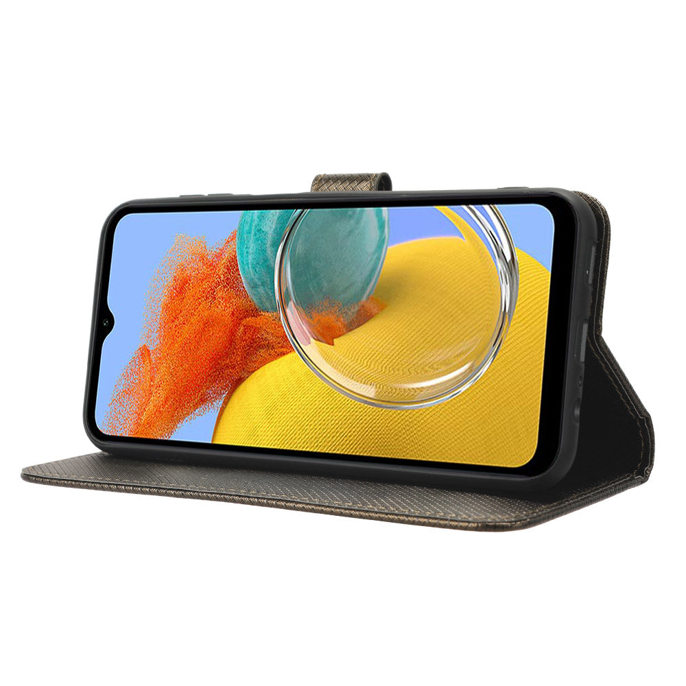 For Samsung Galaxy M14 5G Phone Leather Case Diamond Texture Stand Wallet Cell Phone Cover