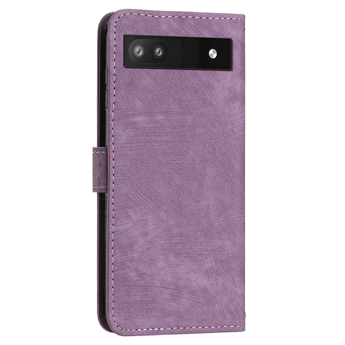 For Google Pixel 7a PU Leather Skin-touch Protective Cover Lines Imprint Wallet Stand Phone Case with 2 Straps