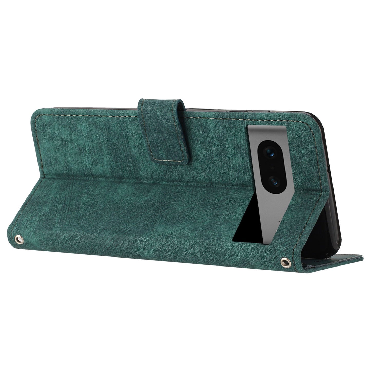 For Google Pixel 7 5G PU Leather Phone Case Lines Imprinted Stand Wallet Cover with 2 Straps