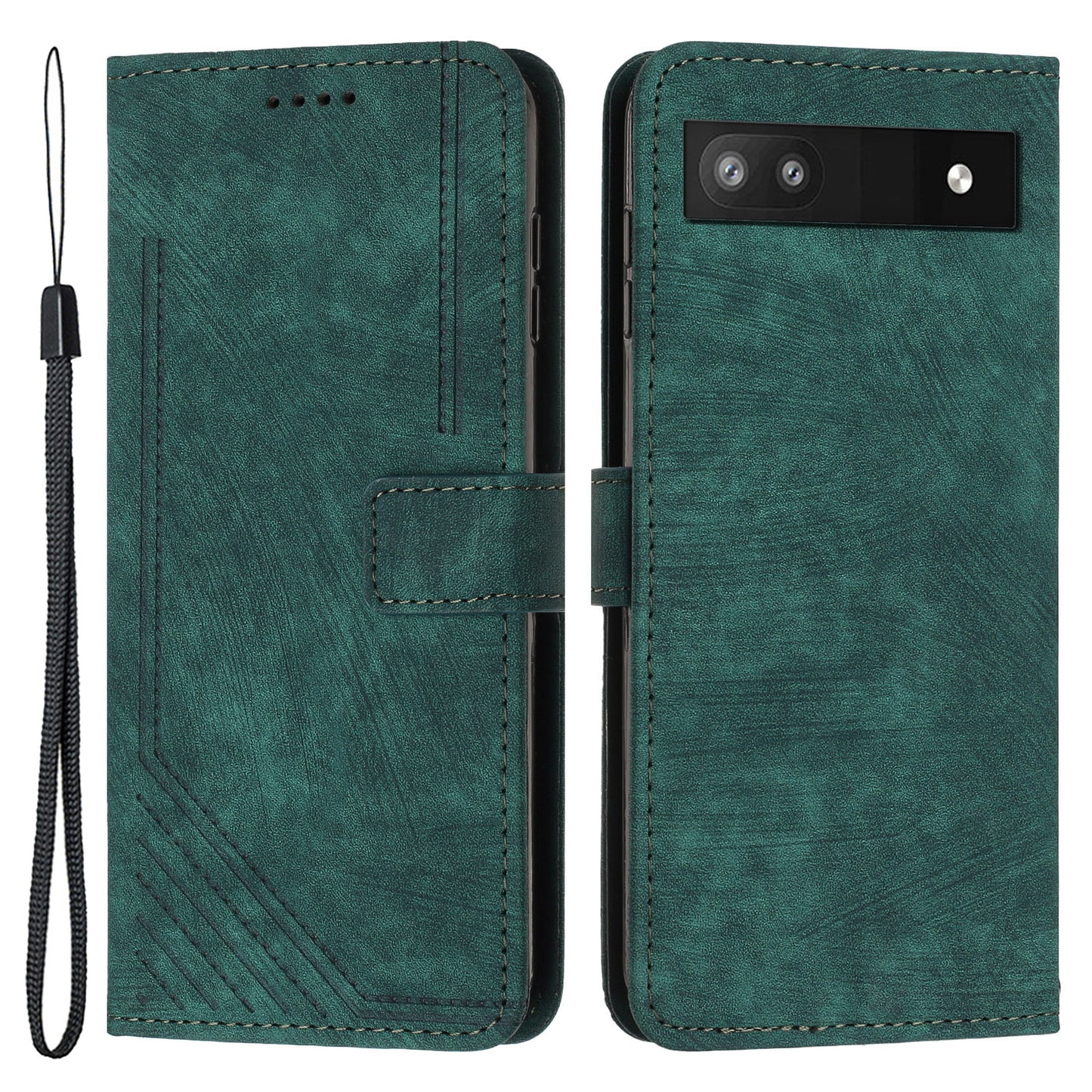 For Google Pixel 7a PU Leather Lines Imprinted Phone Case Wallet Stand Magnetic Flip Cover