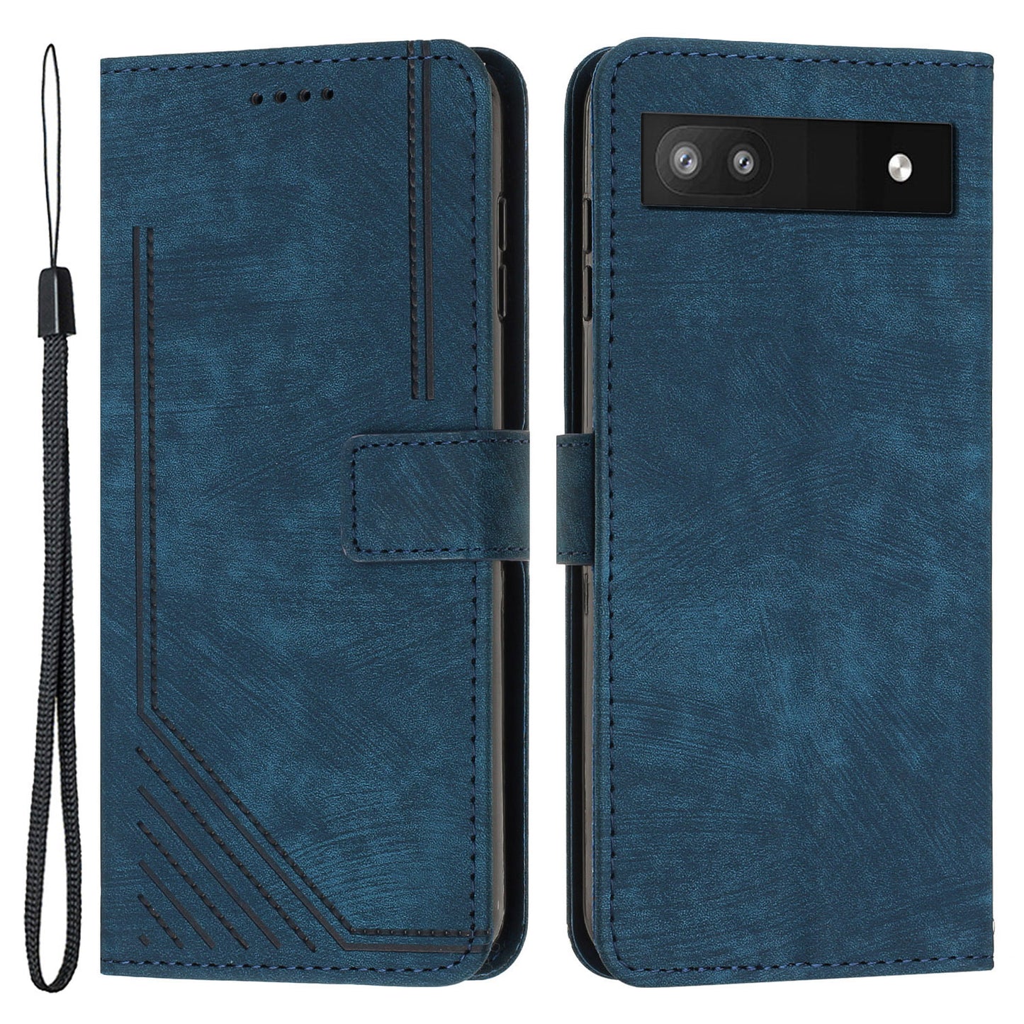 For Google Pixel 7a PU Leather Lines Imprinted Phone Case Wallet Stand Magnetic Flip Cover