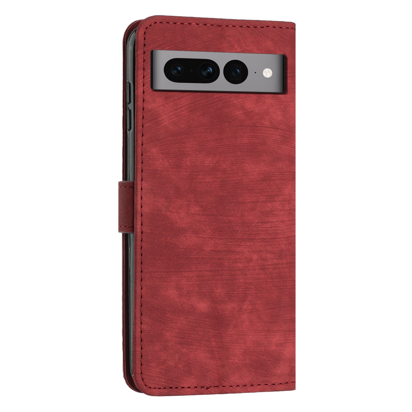 For Google Pixel 7 Pro 5G Skin-touch Phone Case Lines Imprint Leather Wallet Protective Cover with Stand