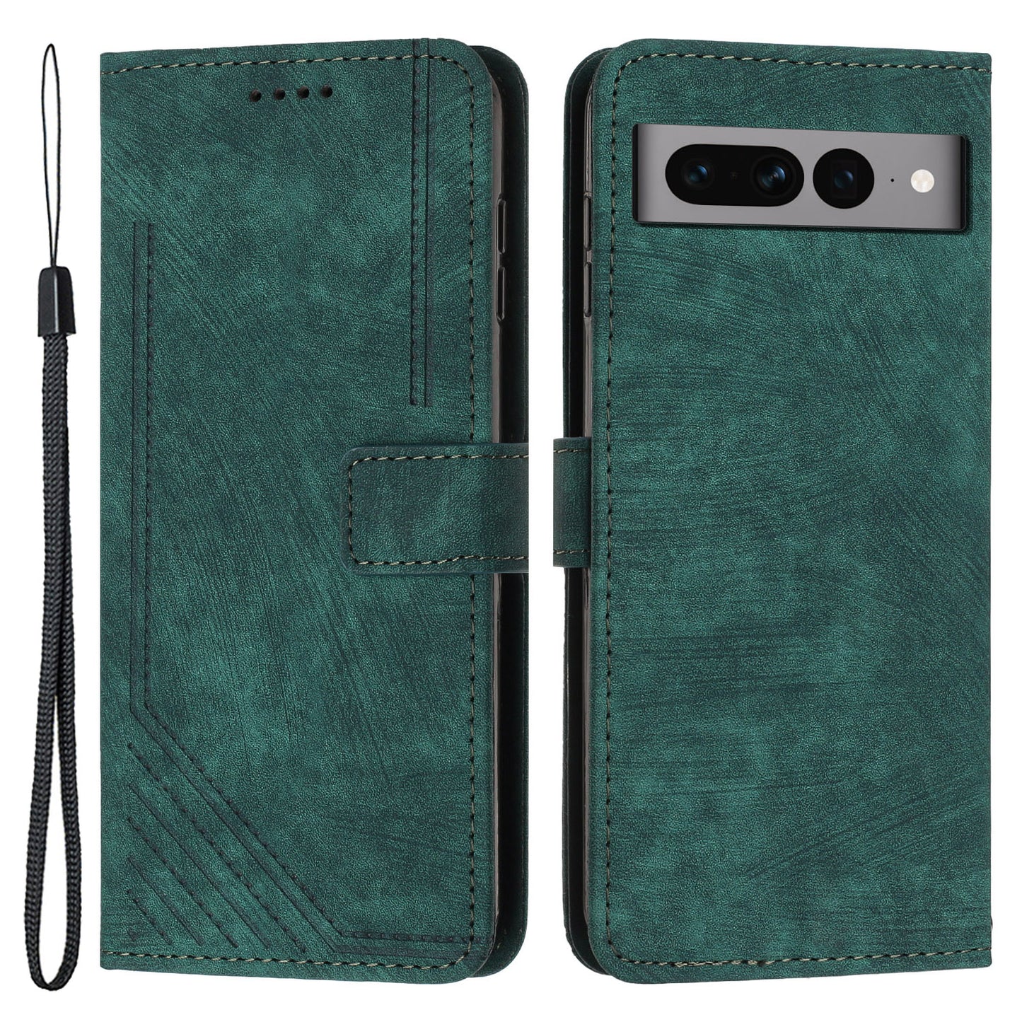 For Google Pixel 7 Pro 5G Skin-touch Phone Case Lines Imprint Leather Wallet Protective Cover with Stand