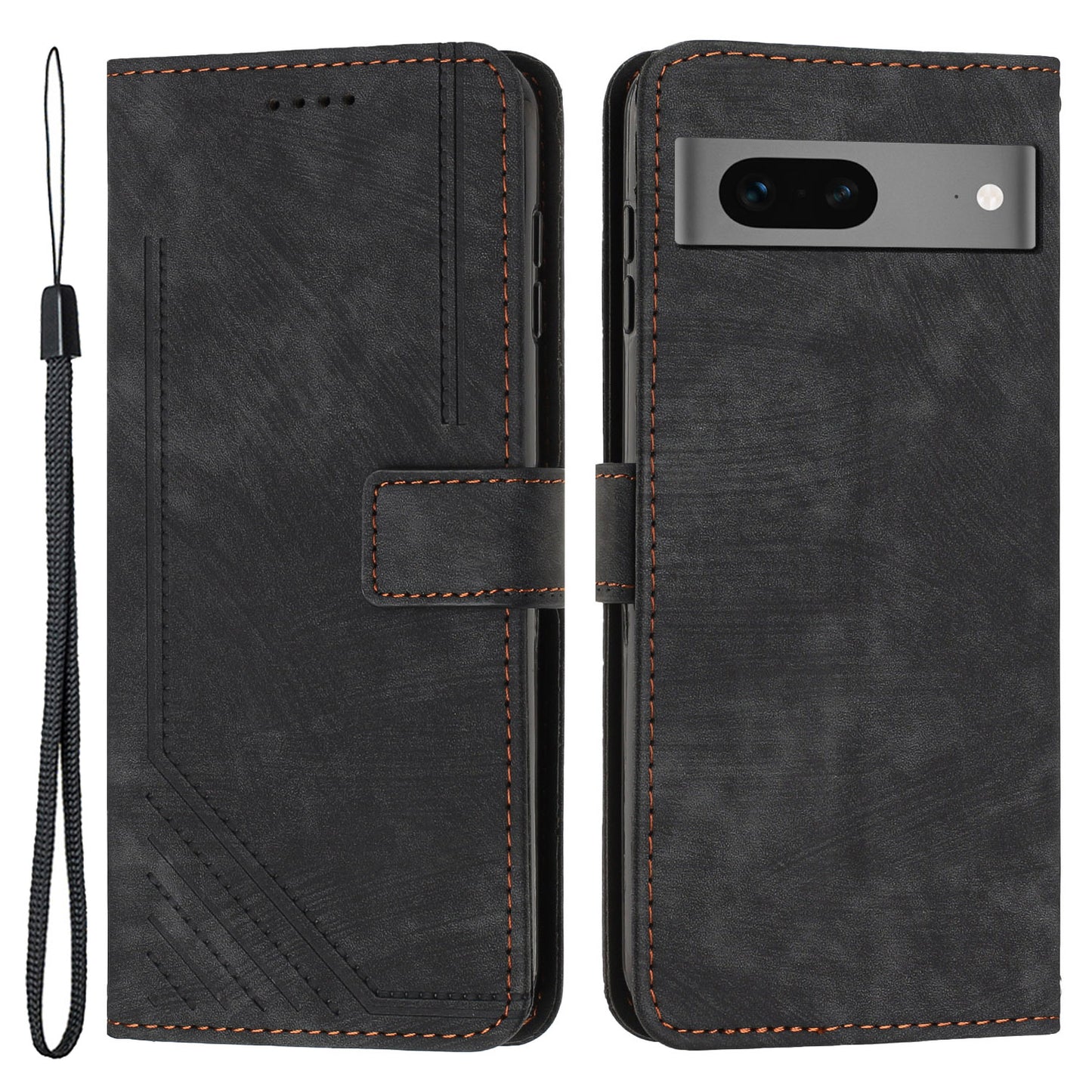 For Google Pixel 7 5G Lines Imprinted Shockproof Phone Case PU Leather Wallet Phone Cover with Stand