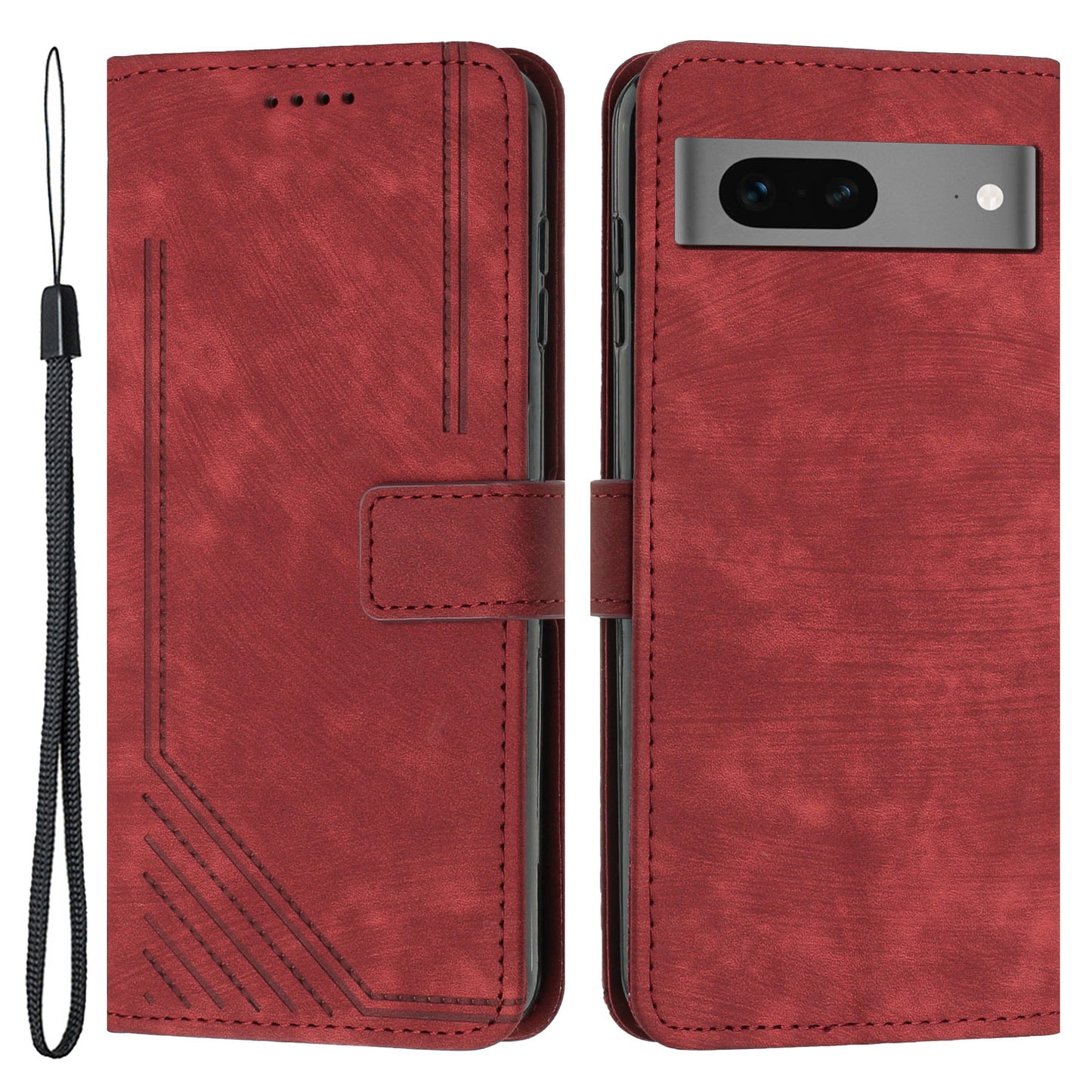 For Google Pixel 7 5G Lines Imprinted Shockproof Phone Case PU Leather Wallet Phone Cover with Stand