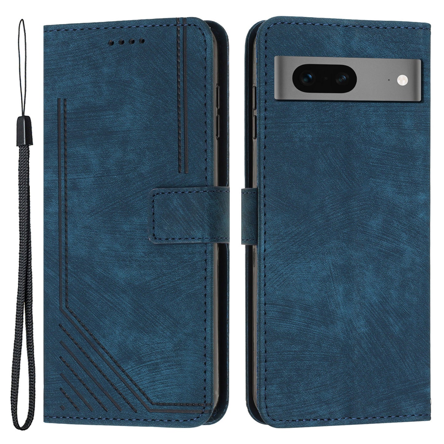 For Google Pixel 7 5G Lines Imprinted Shockproof Phone Case PU Leather Wallet Phone Cover with Stand
