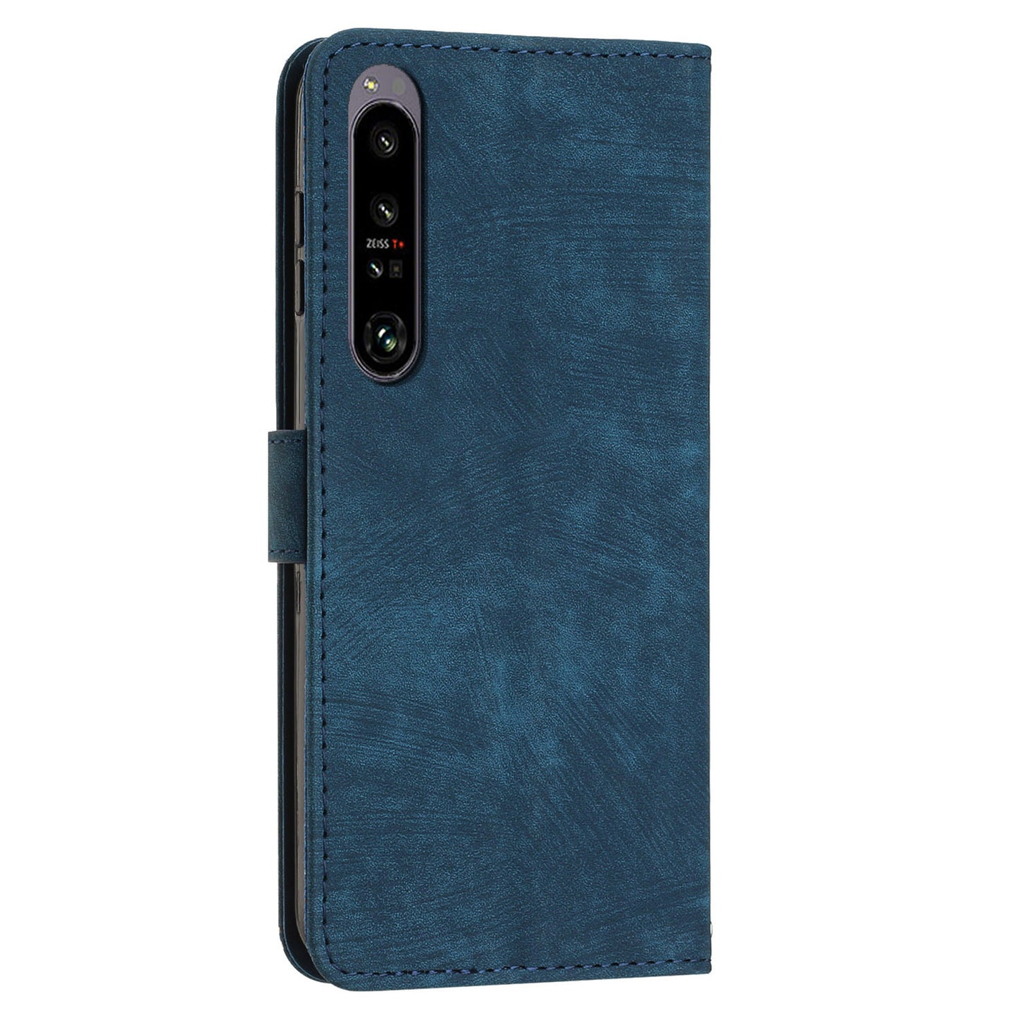 For Sony Xperia 1 IV 5G PU Leather Wallet Case Lines Imprinted Stand Shockproof Cover with 2 Straps