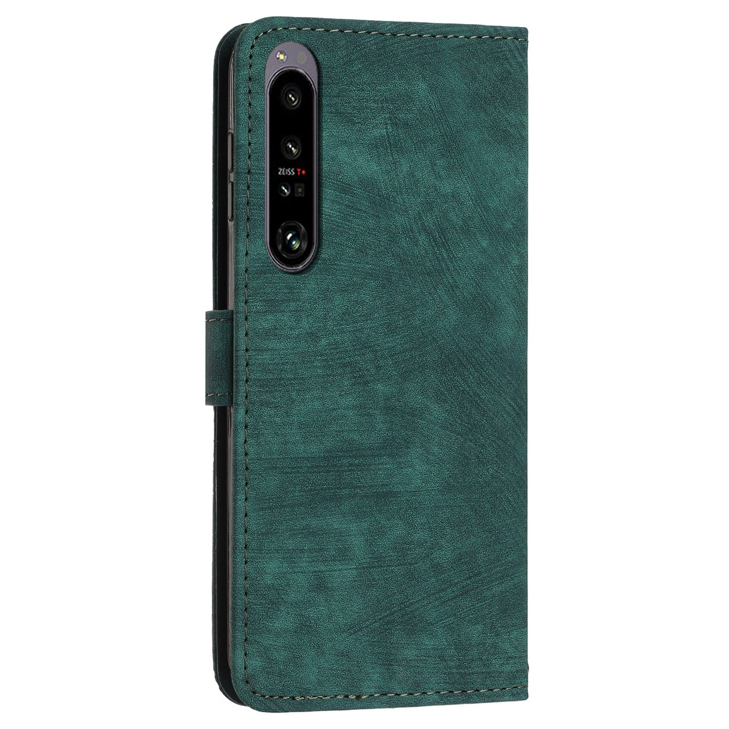 For Sony Xperia 1 IV 5G PU Leather Wallet Case Lines Imprinted Stand Shockproof Cover with 2 Straps