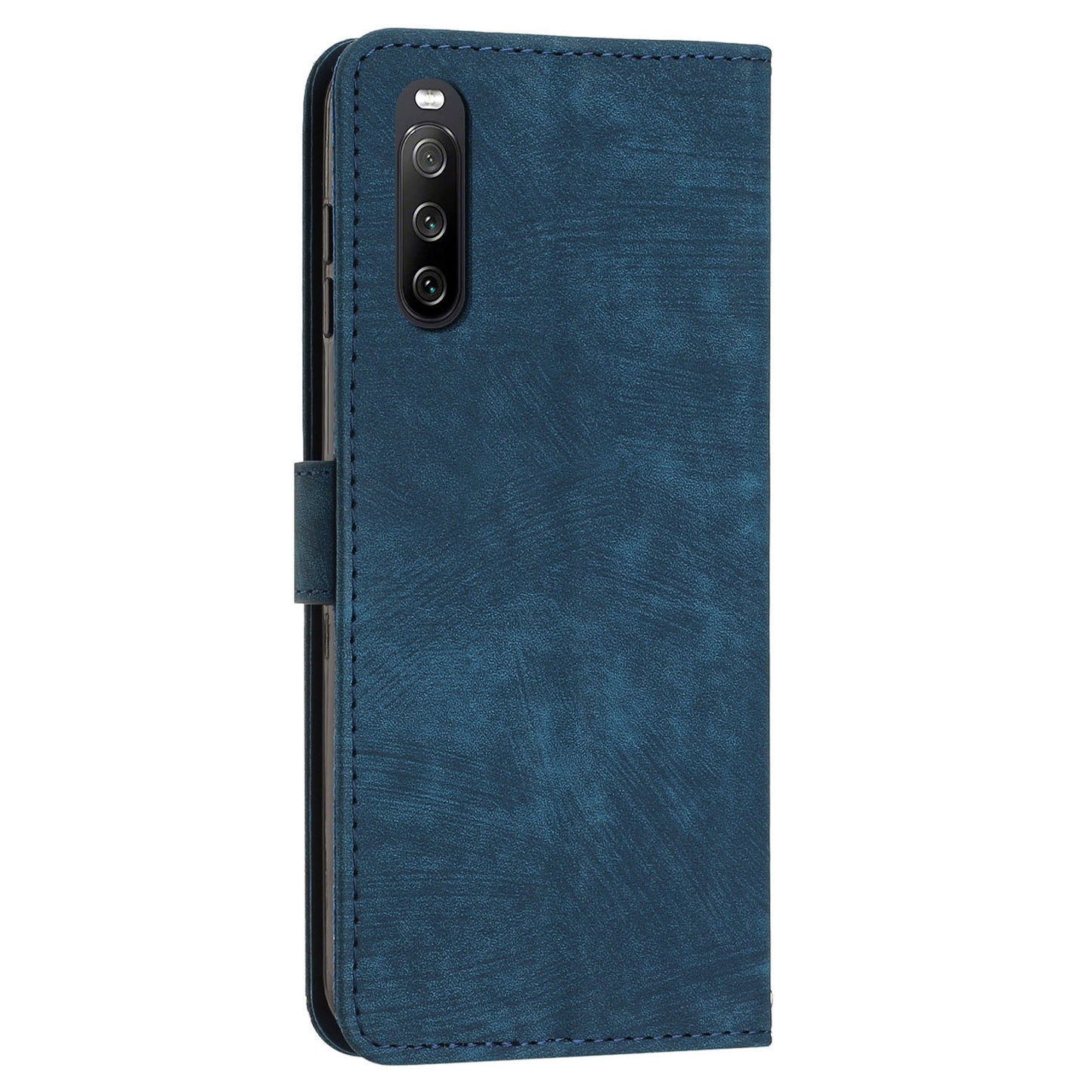 For Sony Xperia 10 IV 5G PU Leather Stand Phone Case Lines Imprint Wallet Cover with Short+Long Strap
