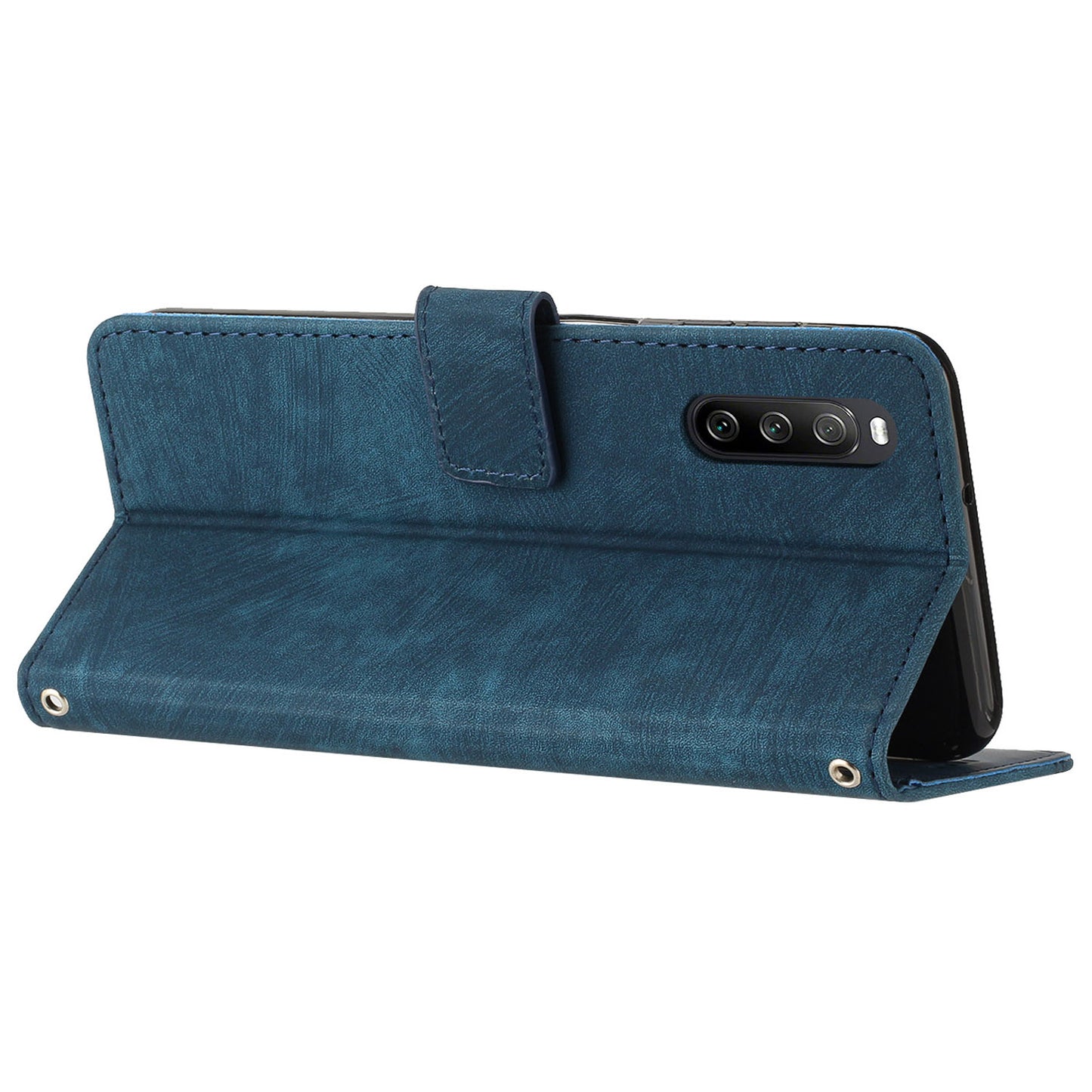 For Sony Xperia 10 IV 5G PU Leather Stand Phone Case Lines Imprint Wallet Cover with Short+Long Strap