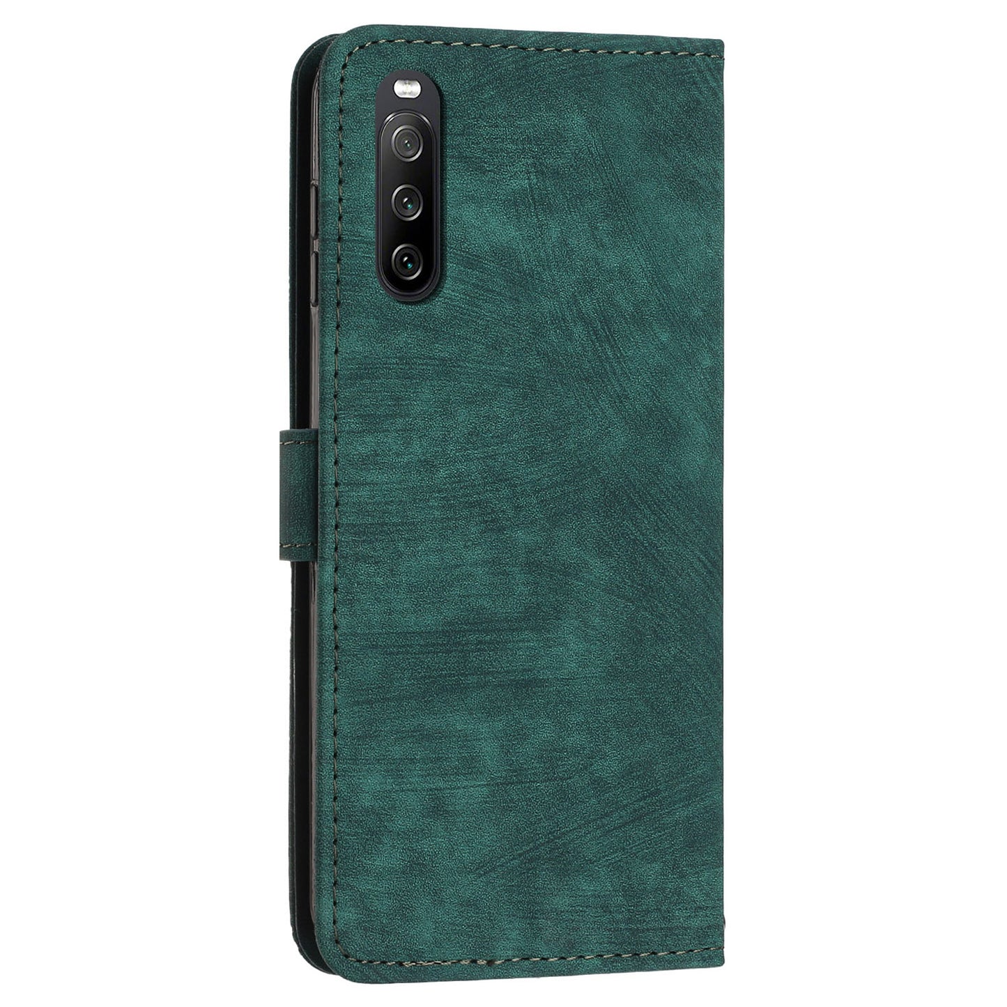 For Sony Xperia 10 IV 5G PU Leather Stand Phone Case Lines Imprint Wallet Cover with Short+Long Strap