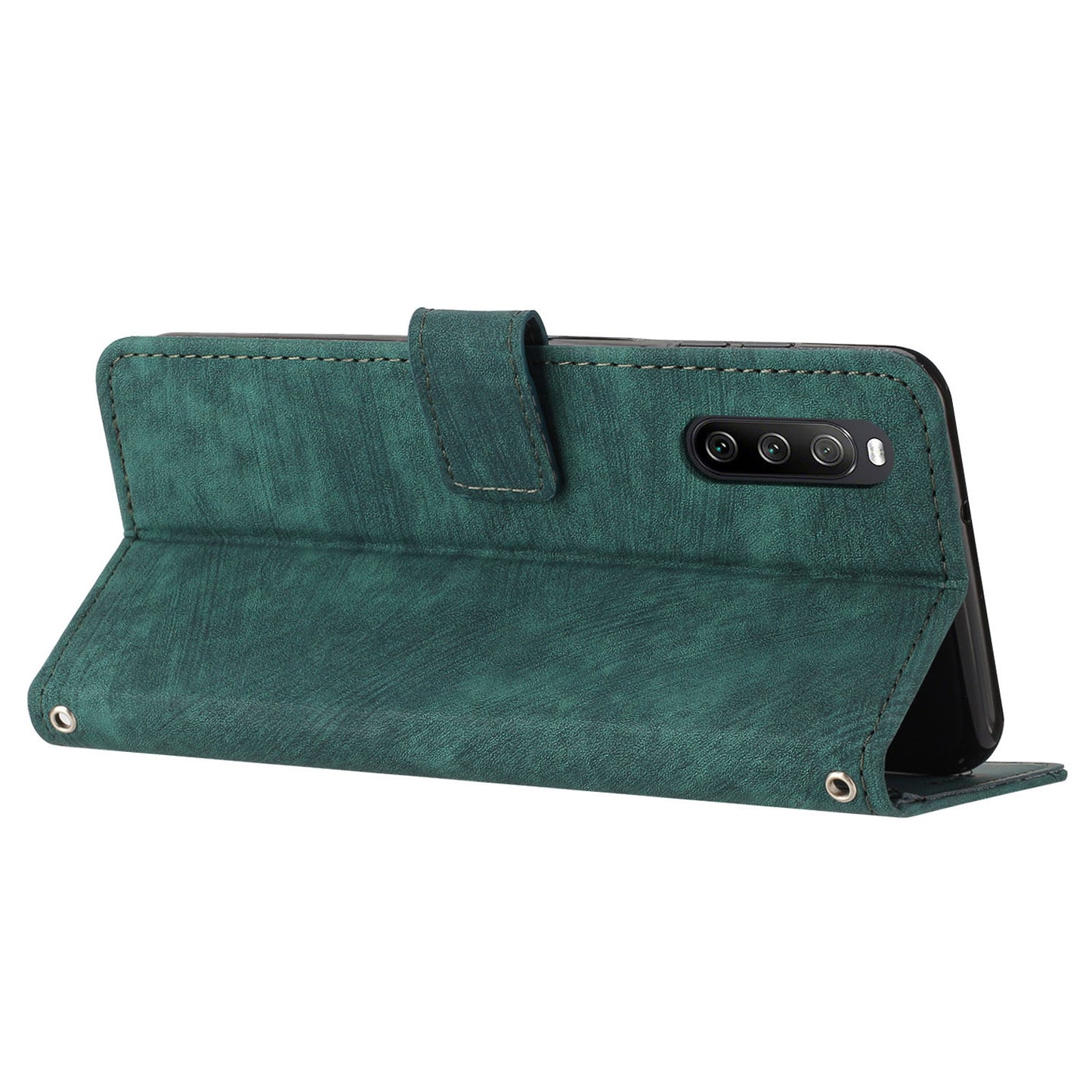 For Sony Xperia 10 IV 5G PU Leather Stand Phone Case Lines Imprint Wallet Cover with Short+Long Strap