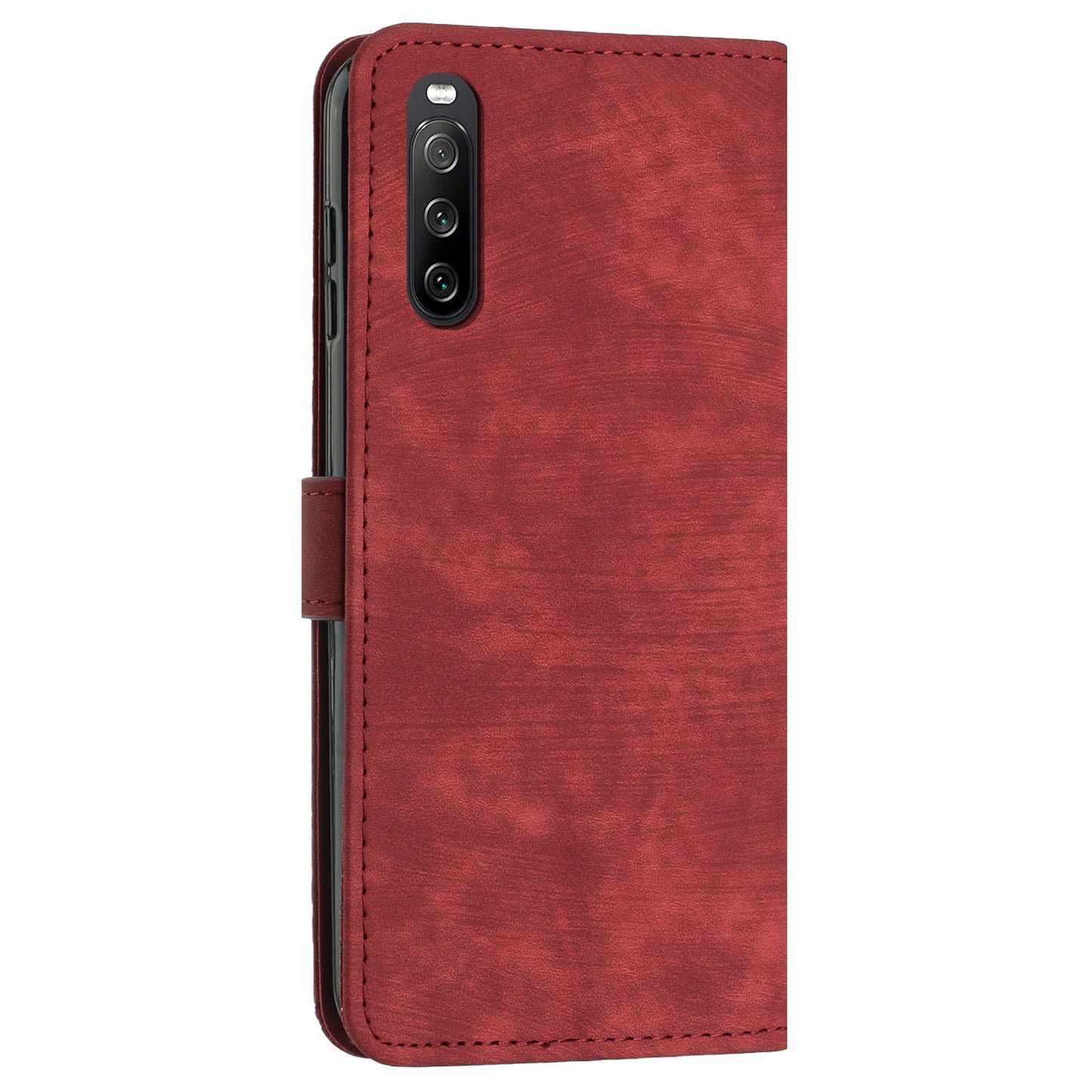 For Sony Xperia 10 IV 5G PU Leather Stand Phone Case Lines Imprint Wallet Cover with Short+Long Strap