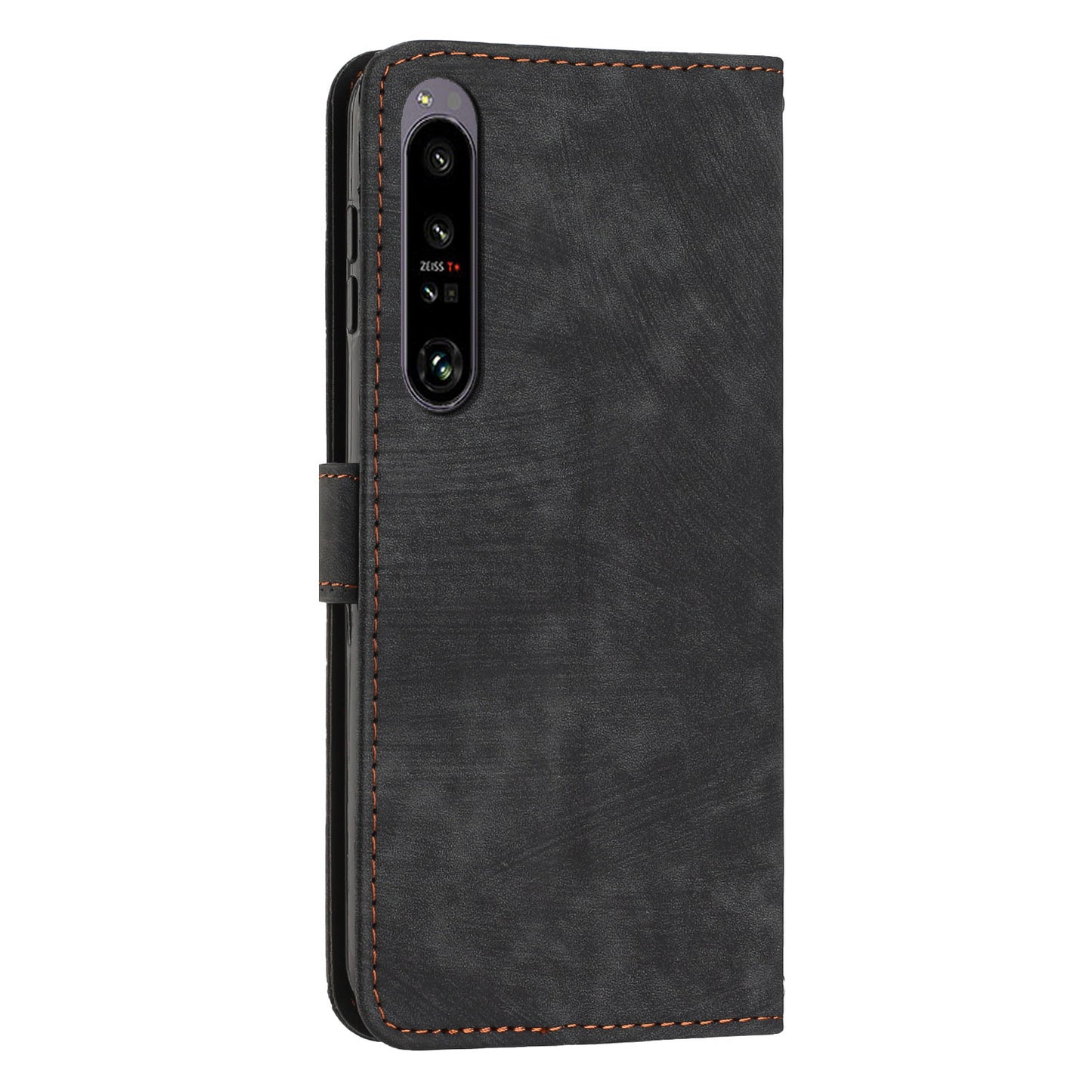 For Sony Xperia 1 IV 5G Skin-touch Leather Wallet Shockproof Shell Lines Imprint Phone Case with Stand