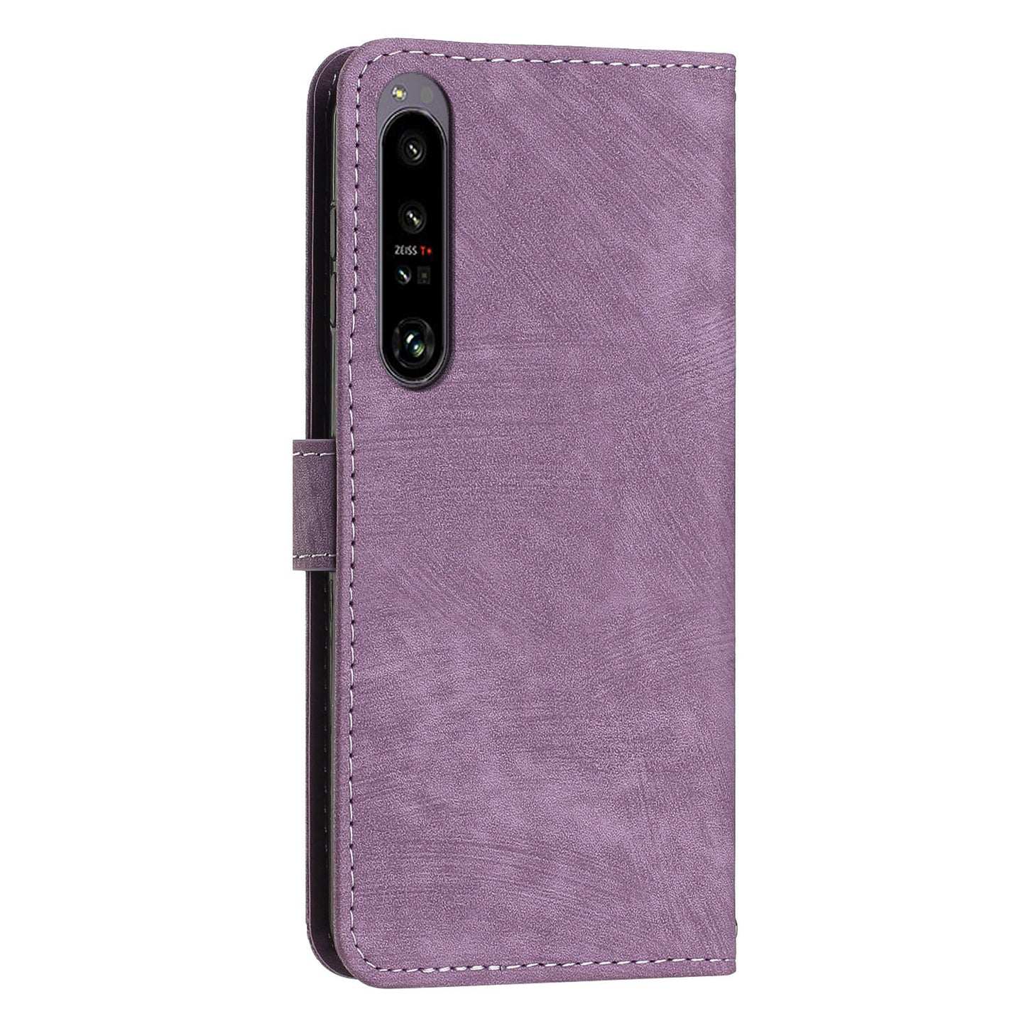 For Sony Xperia 1 IV 5G Skin-touch Leather Wallet Shockproof Shell Lines Imprint Phone Case with Stand