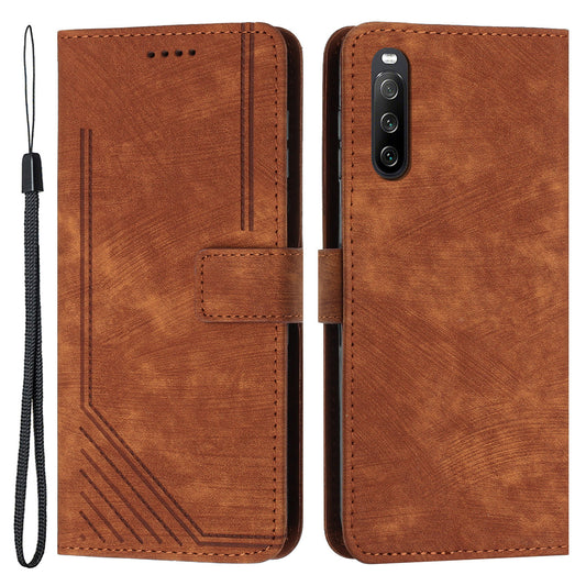 For Sony Xperia 10 IV 5G Full Protection Phone Case Lines Imprint Flip Stand Leather Wallet Cover