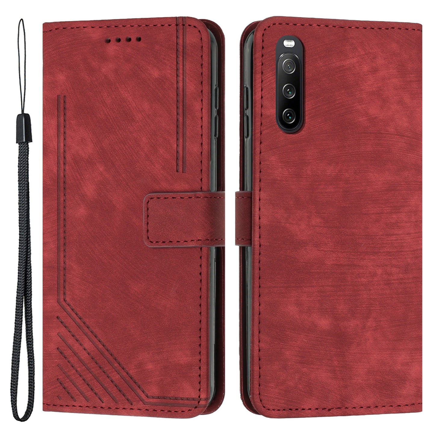 For Sony Xperia 10 IV 5G Full Protection Phone Case Lines Imprint Flip Stand Leather Wallet Cover